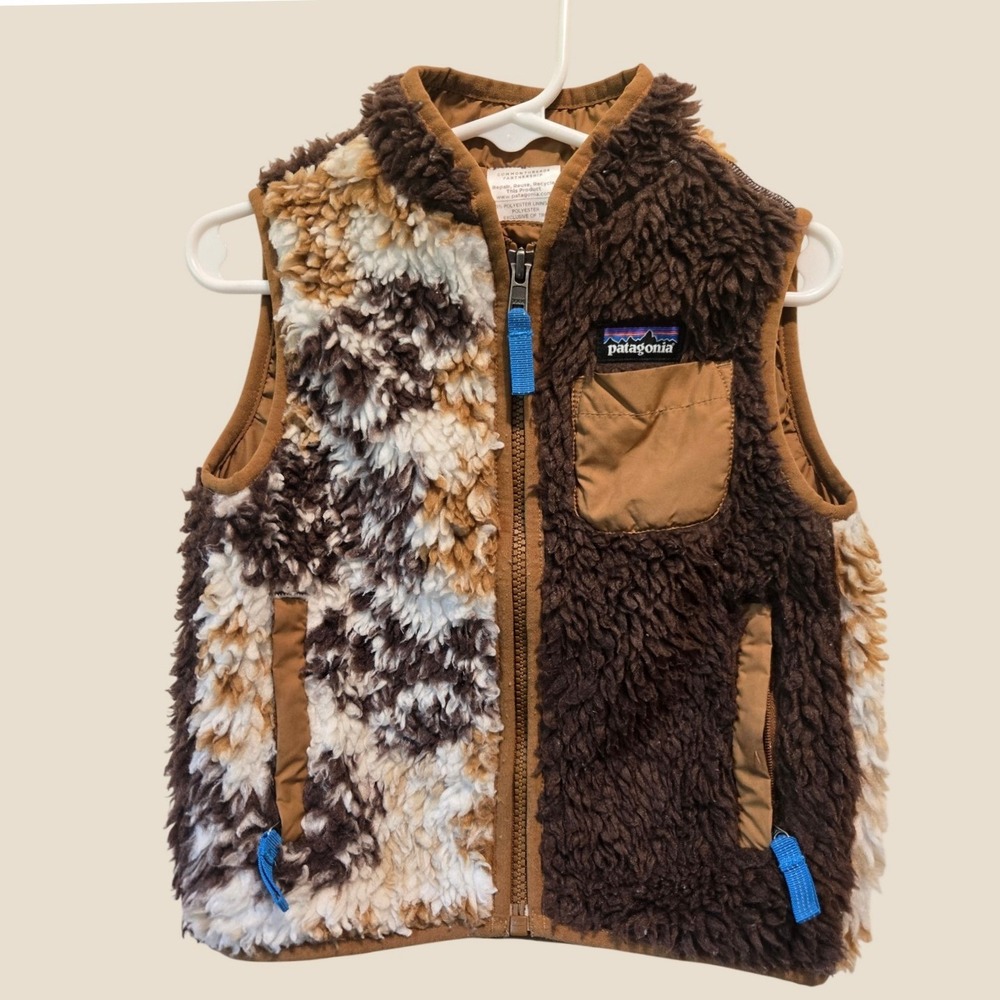 Patagonia Kids Retro-X Fleece Vest Brown Patterned Toddler 2T Full Zip 61035